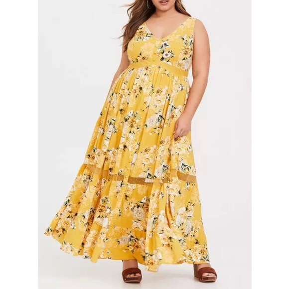 Torrid Yellow Plethora Floral Maxi Challis Button-Front Dress Size 1x (14-16) - Picture 6 of 7